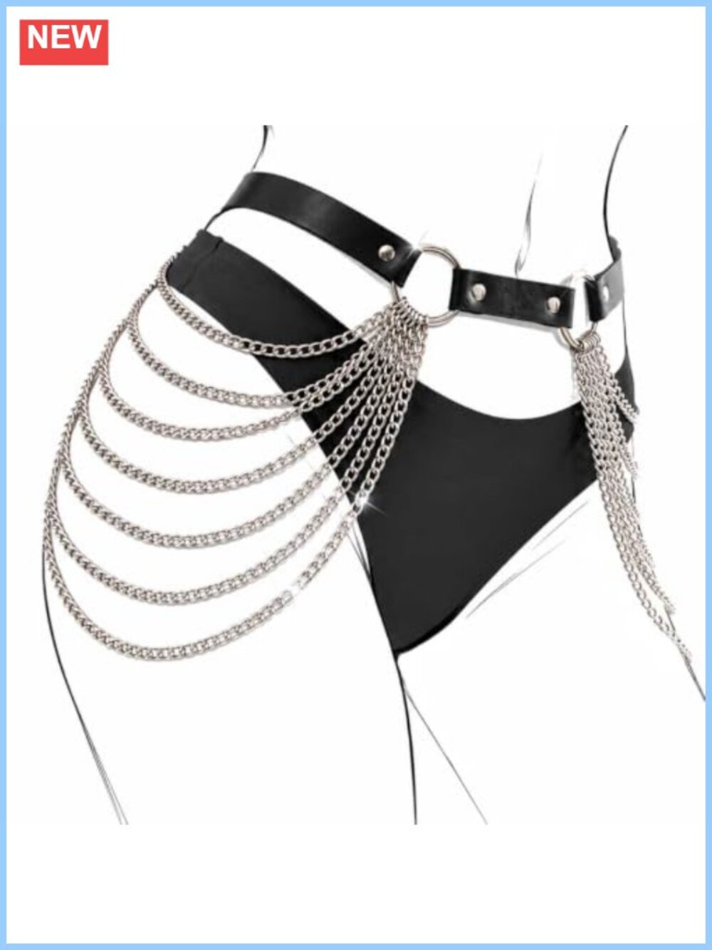 Punk Waist Chain Belt Black Leather Goth Harness Rave Body Jewelry for Women